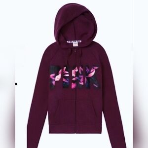 PINK Victorias Secret full zip hoodie Purple/maroon/ Floral tropical Small
